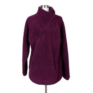 BCG Wine Sherpa Pullover Mock Neck Asymmetrical Zip Size L Pocket